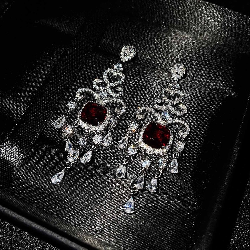 Luxury Vintage Ruby Sterling Silver Needle Eardrops