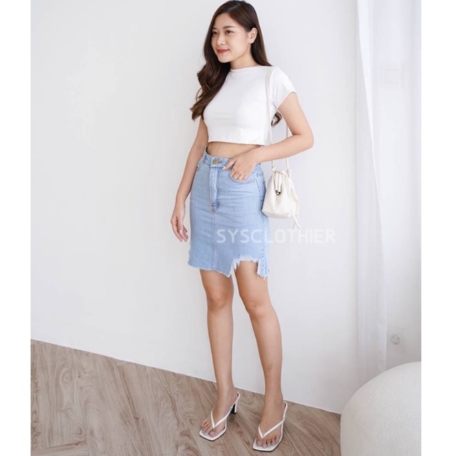 ROK JEANS WANITA RIPPED LIGHT SKIRT BF