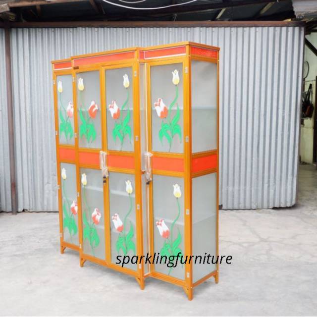 Lemari Rak Piring Kaca Aluminium 4 Pintu Vania