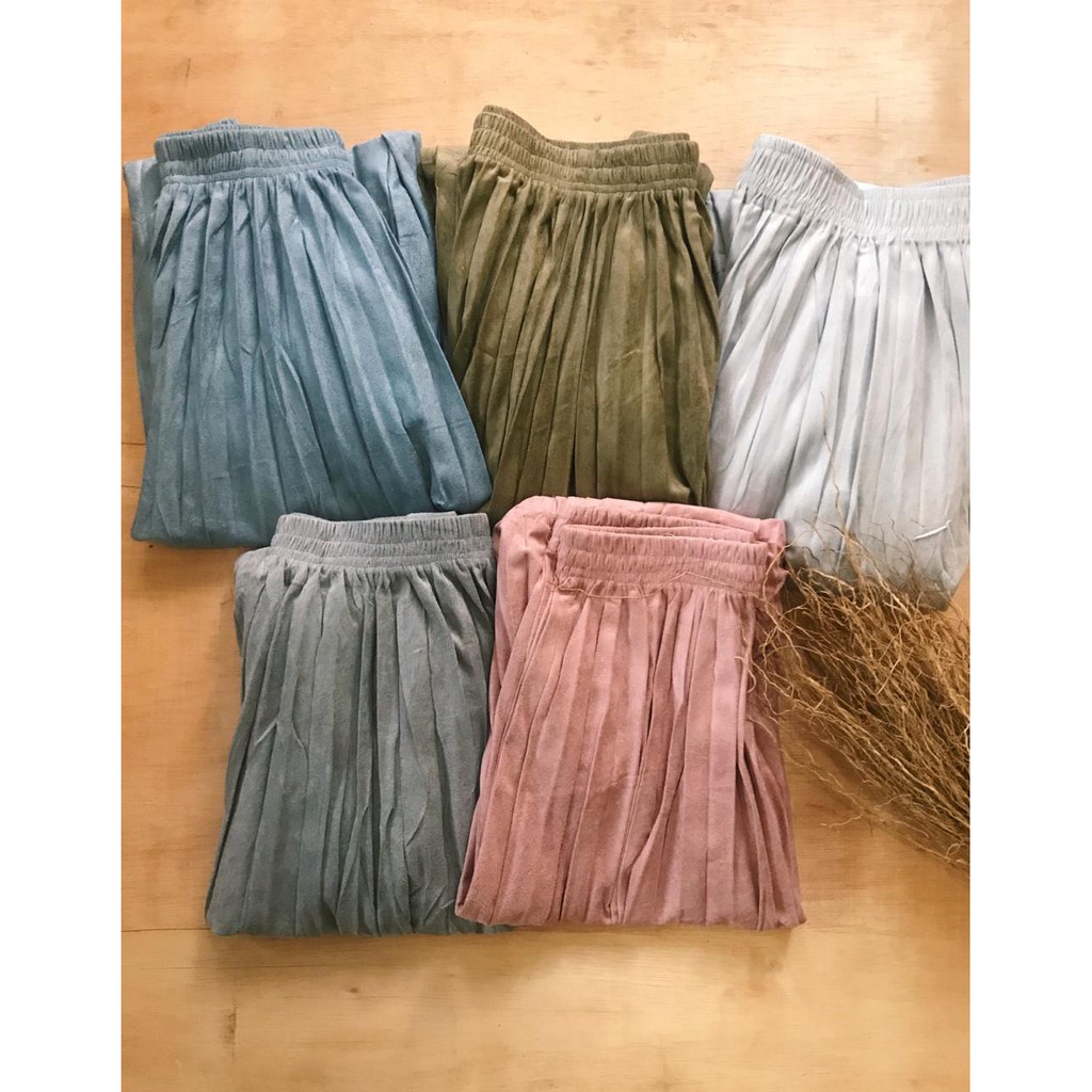 [UKURAN SEMATA KAKI] Rok Suede Import / Maxi Skirt Warna Pastel