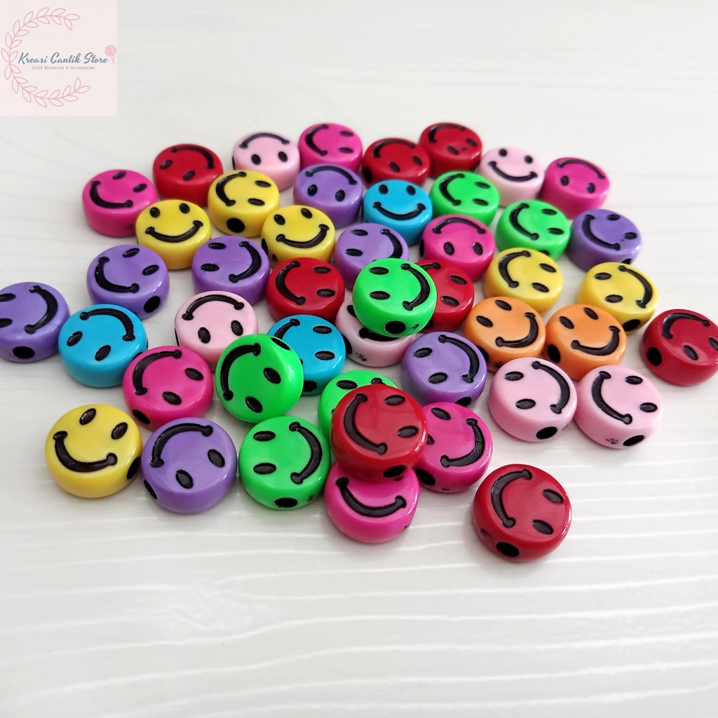 Manik-Manik / Manik Smile / Mote Senyum Warna-Warni Bulat Pipih