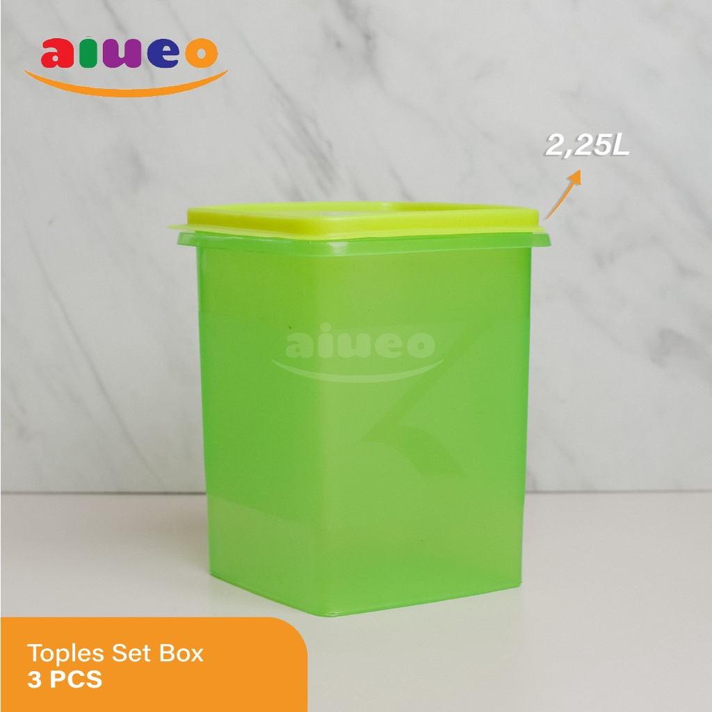 AIUEO Toples Plastik MurahSet Box 3 Pcs Murah Warna Random Kue Kerupuk | Kotak Kue Lebaran | Kotak Kerupuk