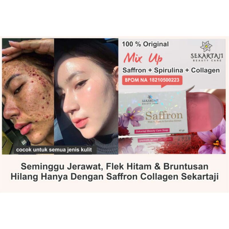 SABUN PENGHILANG JERAWAT DAN PEMUTIH WAJAH EXTRA SAFFRON + SPIRULINA PLUS COLAGEN