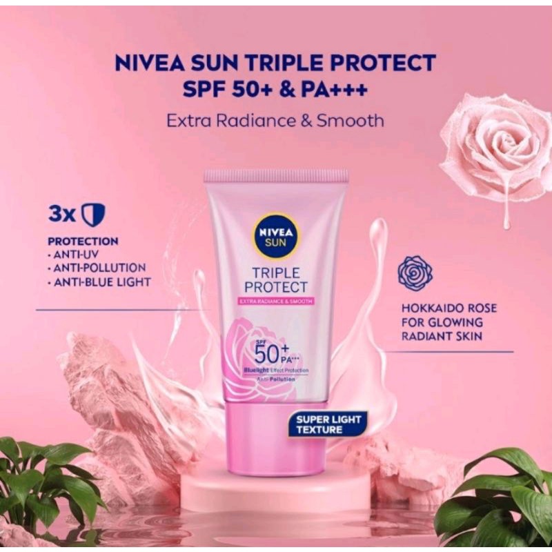 Nivea Sun Face Serum Triple Protect Oil Control dan Instan Aura Spf 50 Pa+++ C&amp;E