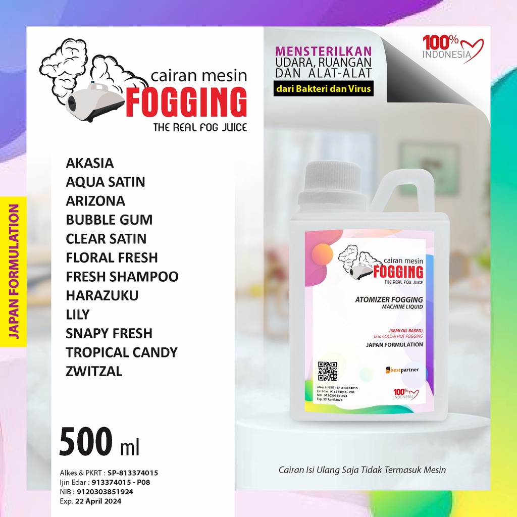 Cairan Mesin Fogging Aroma Wangi Segar 500 ml /Cairan Fogging Atomizer 500 ml Jerigen