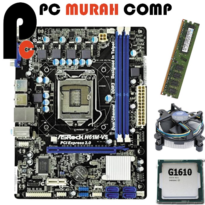 Motherboard Intel LGA 1155 H61 Dengan Processor G1610 RAM 2GB