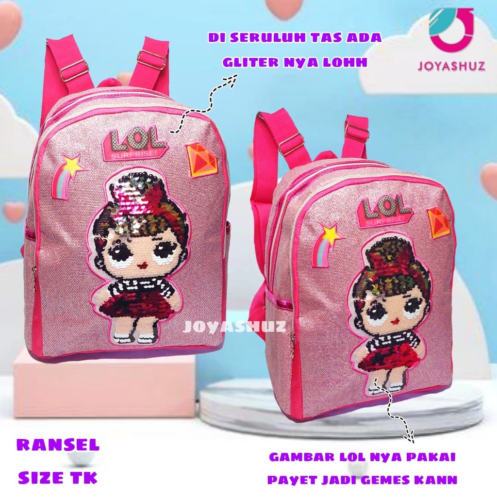 Tas LOL Gliter Usap Anak Perempuan Berbonus - Ransel Lol Usap Anak - Tas Anak TK - Tas Sekolah Anak Perempuan Lol Gliter Usap Gratis Botol Dan Misting - Tas Anak Karakter Lucu - Joyashuz