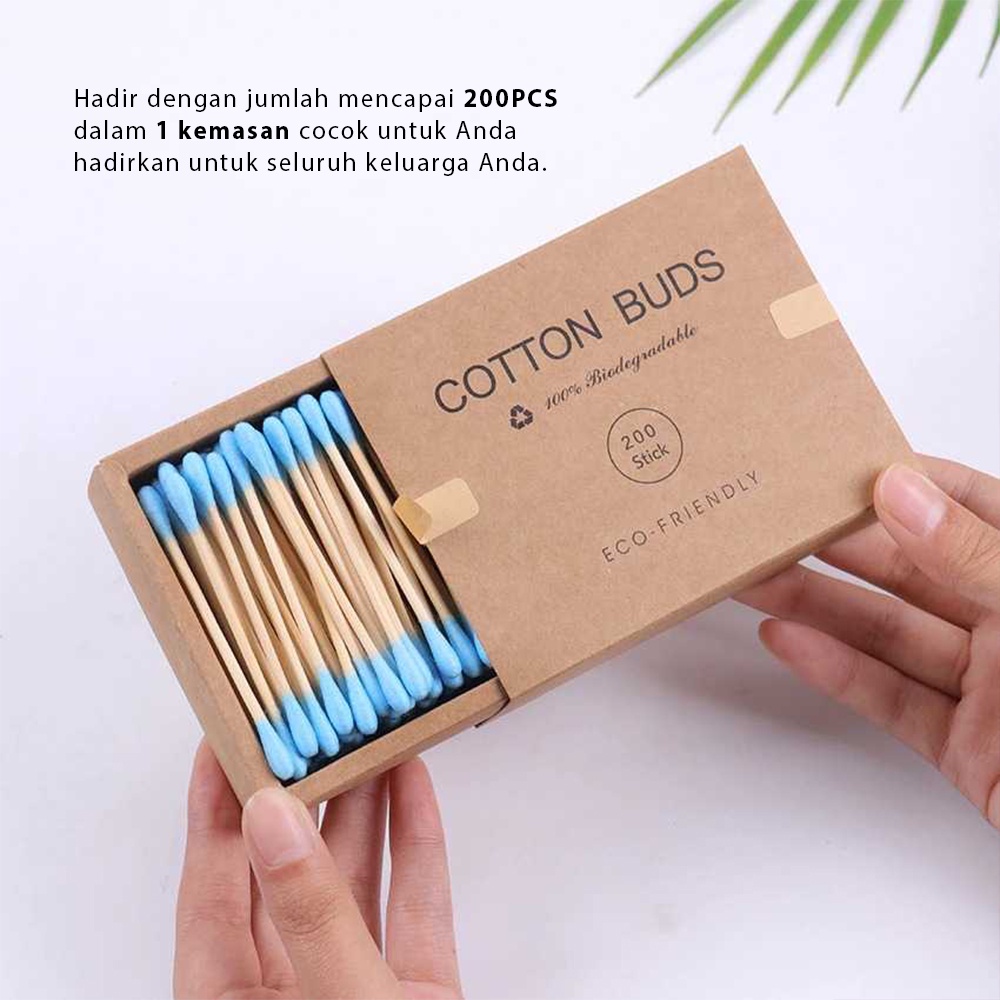 Cotton Bud Korek Kuping 200 PCS Katembat Pembersih Telinga Kayu Ear Pick Spiral Cutton Bud Kapas Warna Warni