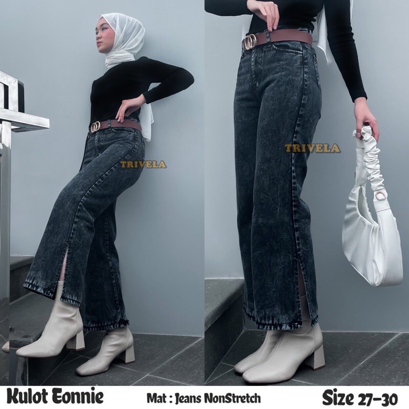 KULOT JEANS EONNI BELAH // KULOT HIGHWAIST JEANS BELAH / KULOT JEANS PREMIUM BELAH SAMPING / KULOT JEANS