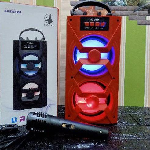 ❇ SQ 36BT speaker bluetooth karaoke free mic portabel big bass ✵