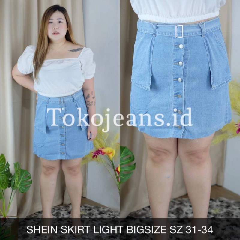 Rok Pendek Jins Wanita Shein Skirt Lightn Big Size Free Belt Bahan BF Non Melar Premium