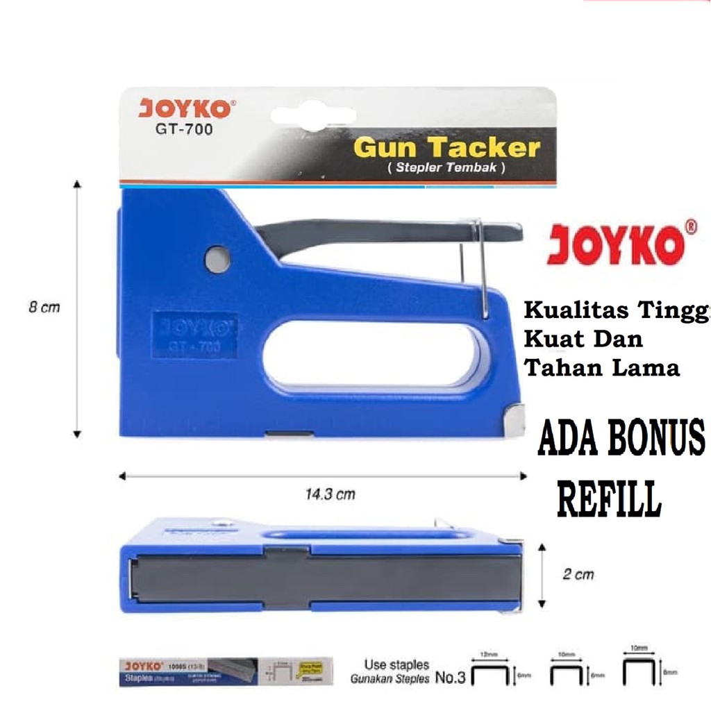 

Staples Tembak Merk Joyko Gt 700 - Gun Tacker Joyko High Quality - Stapler Tembak - Ada Bonus Refill