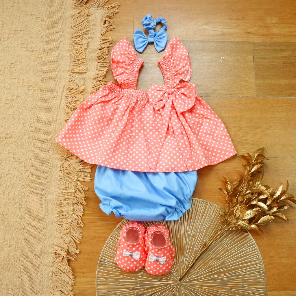 BARU! LIK049 - 4in1 Overall Jumpsuit Sepatu Bandana Anak Perempuan Bayi Cewek Lucu Casual