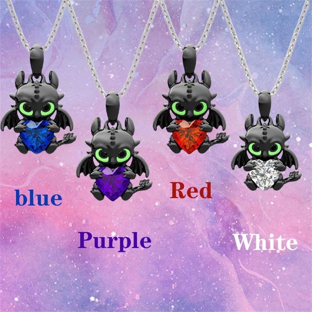 Lily Heart Permata Liontin Kalung Hip Hop Naga Toothless Kristal Hadiah Pendant