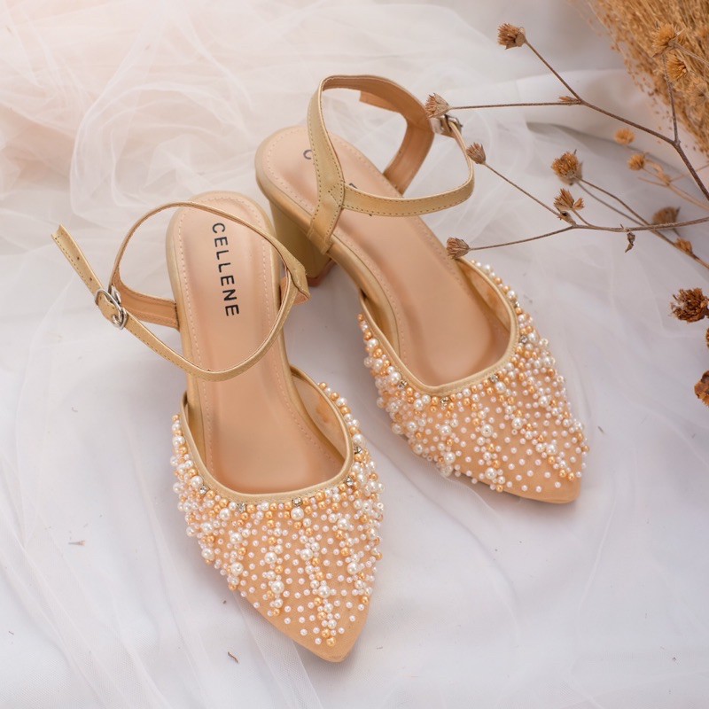 𝗖𝗘𝗟𝗟𝗘𝗡𝗘 Let Beads Heels / wedding shoes / sepatu brokat payet tali hak 7cm