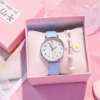 Jam Tangan Wanita Quartz Analog Fashion Gaya Korea Motif Bunga Daisy Import-41-9 Biru