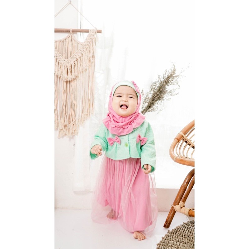 Dress gamis double bow gamis dress set anak cewek perempuan gamis anak perempuan baju lebaran anak dress gamis muslim anak baby 1-3 tahun