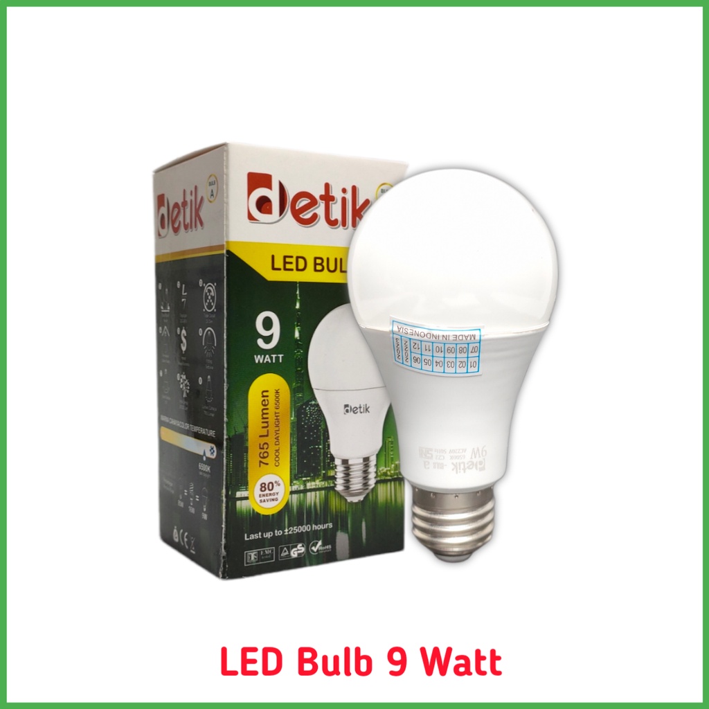 DETIK Lampu LED Bulb 9 Watt - Cahaya Putih (Garansi 1 Tahun)