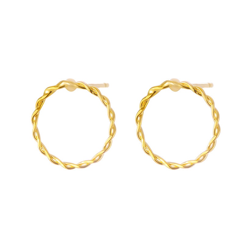 Lingkaran kecil perak pin anting-anting sederhana dan elegan bulat Halus twist pola stud anting-anti