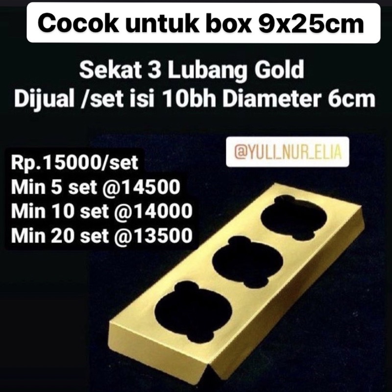 

Sekat lubang 3 Gold isi 10bh lubang 6cm cocok utk box 9x25cm per set isi 10 lembar