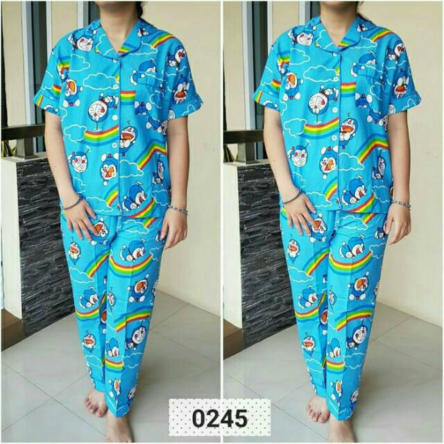 Piyama Cp Baju Tidur Bahan Katun Jepang Doraemon Piyama Doraemon Pelangi Shopee Indonesia