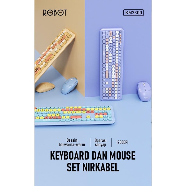 Robot KM3300 Colorful Wireless Mouse &amp; Keyboard Combo Silent Click