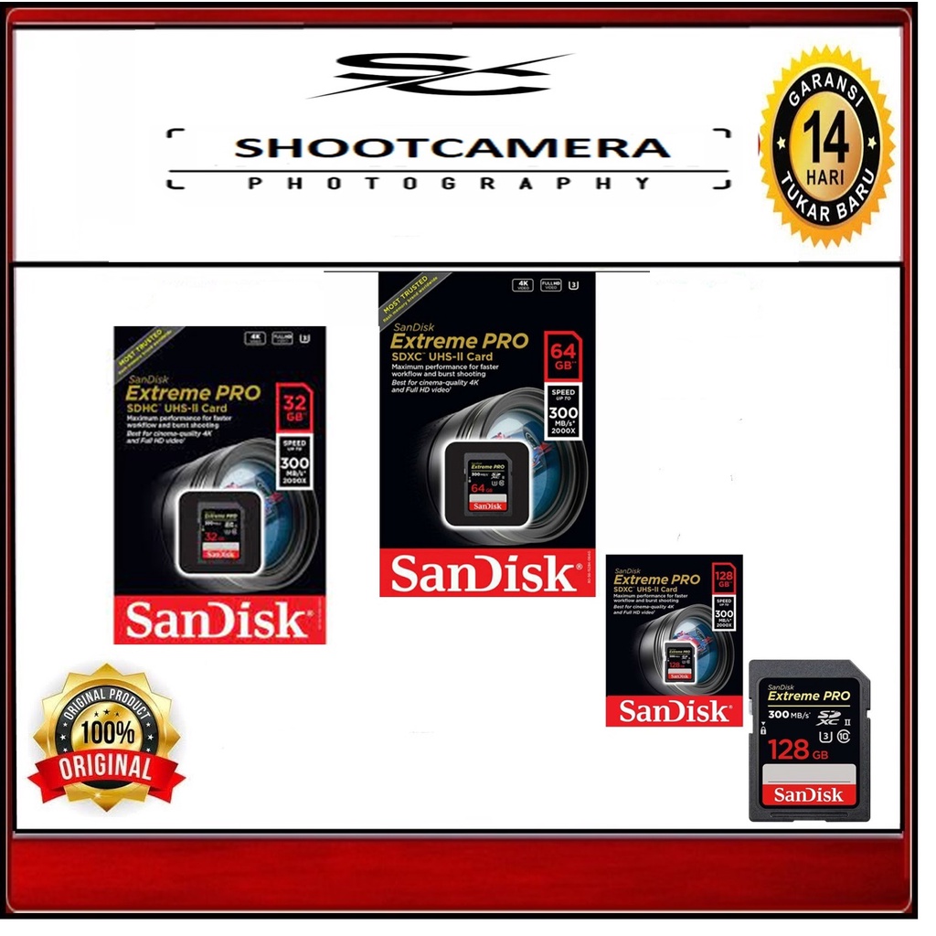 SANDISK EXTREME PRO SD 32GB 64GB 128GB UHS-II U3 CLAS 10 4K 300MBS