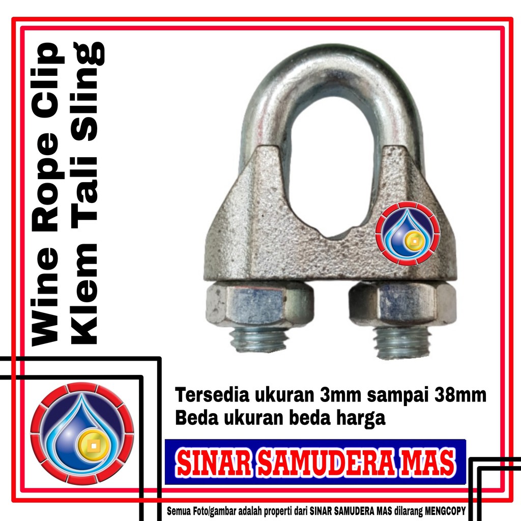 KLEM SLING 30mm (11/2") - WINE ROPE CLIP GALV 30mm (11/2") - KLEM TALI BAJA - KLEM TAMBANG BAJA