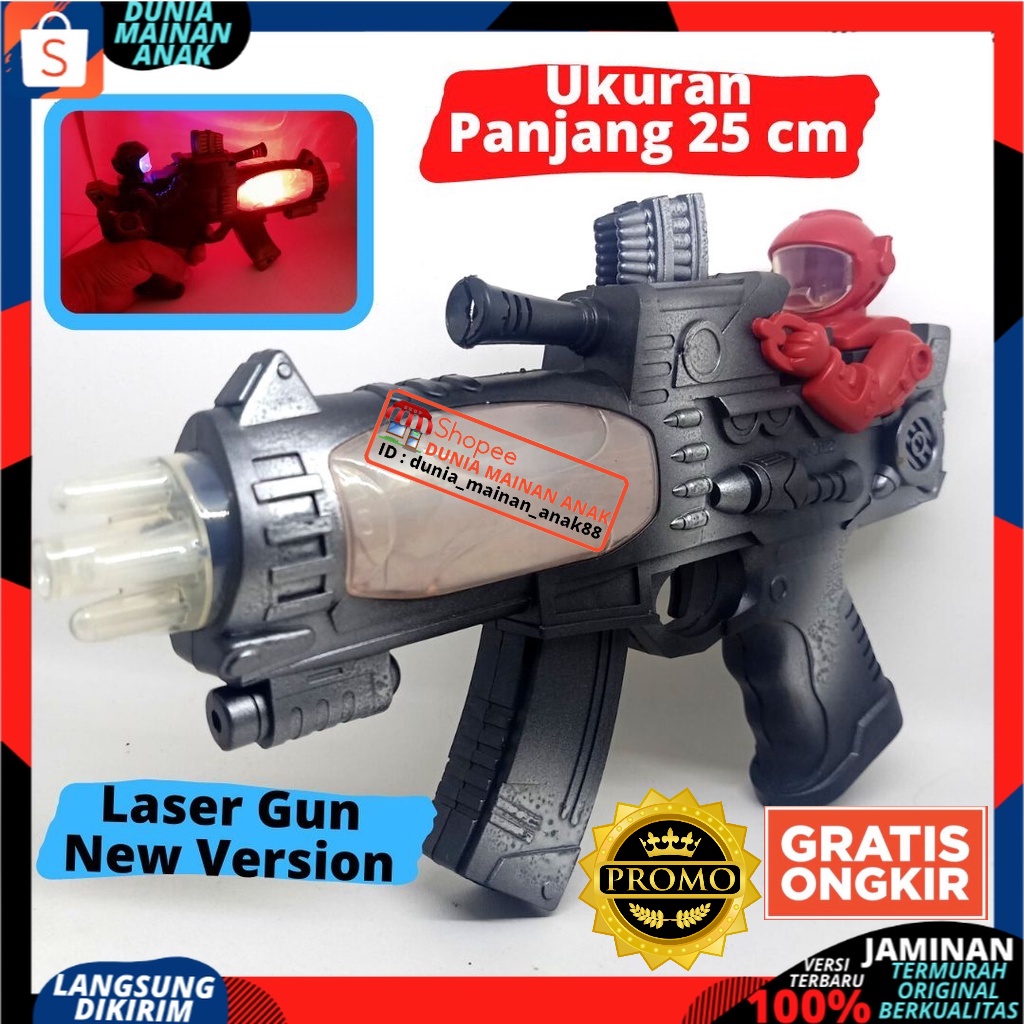 PROMO Mainan Anak Pistol Laser Baterai LED / Mainan Tembak Tembakan Nyala Lampu Dan Musik