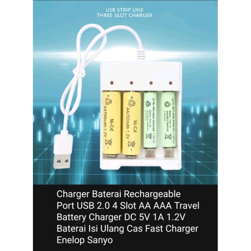 Charger Baterai Rechargeable Port USB 2.0 4 Slot AA AAA Travel Battery Charger DC 5V 1A 1.2V