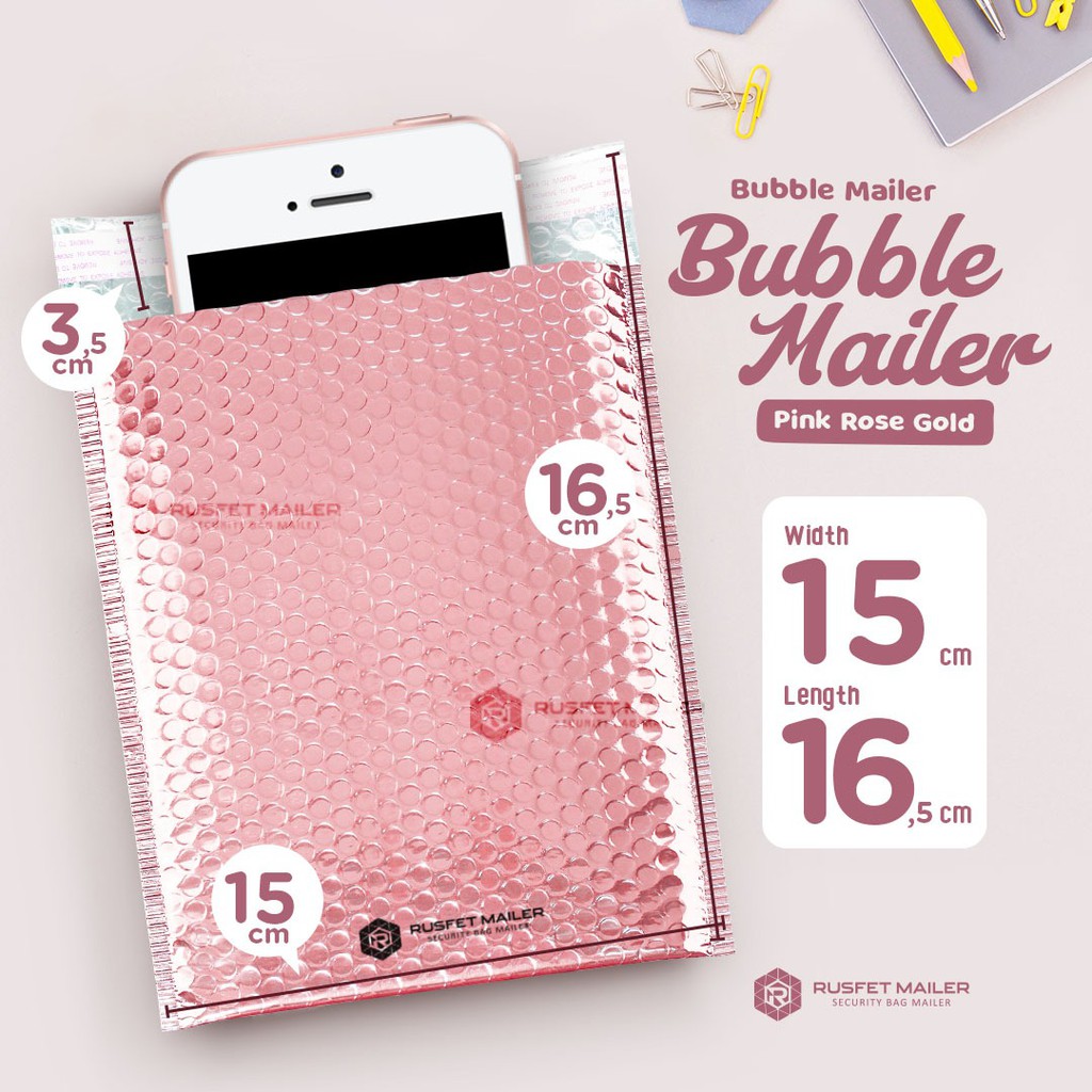 

BUBBLE MAILER RUSFET AMPLOP BUBBLE WRAP UKURAN 15X16 ROSE GOLD/Buble Mailer Premium/Fragile Packing/Packing Premium/Packing Cantik