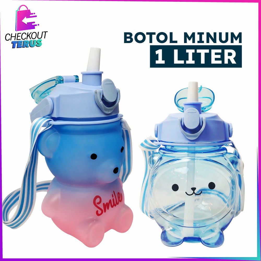 CT C589 C592 Botol Minum Anak Boneka Bear Beruang 1 Liter Polos Gradasi Botol Tumbler Minum Anak Karakter Bear Gemoy Pelangi