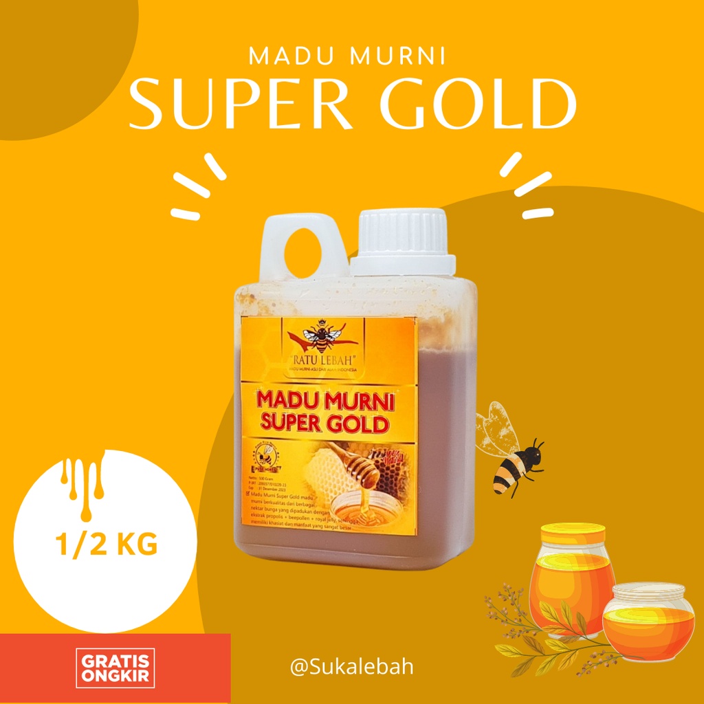 

Madu Asli Madu Murni Original Madu Super Gold Ratu Lebah 1/2 Kg Royal Jelly Bee Pollen Propolis
