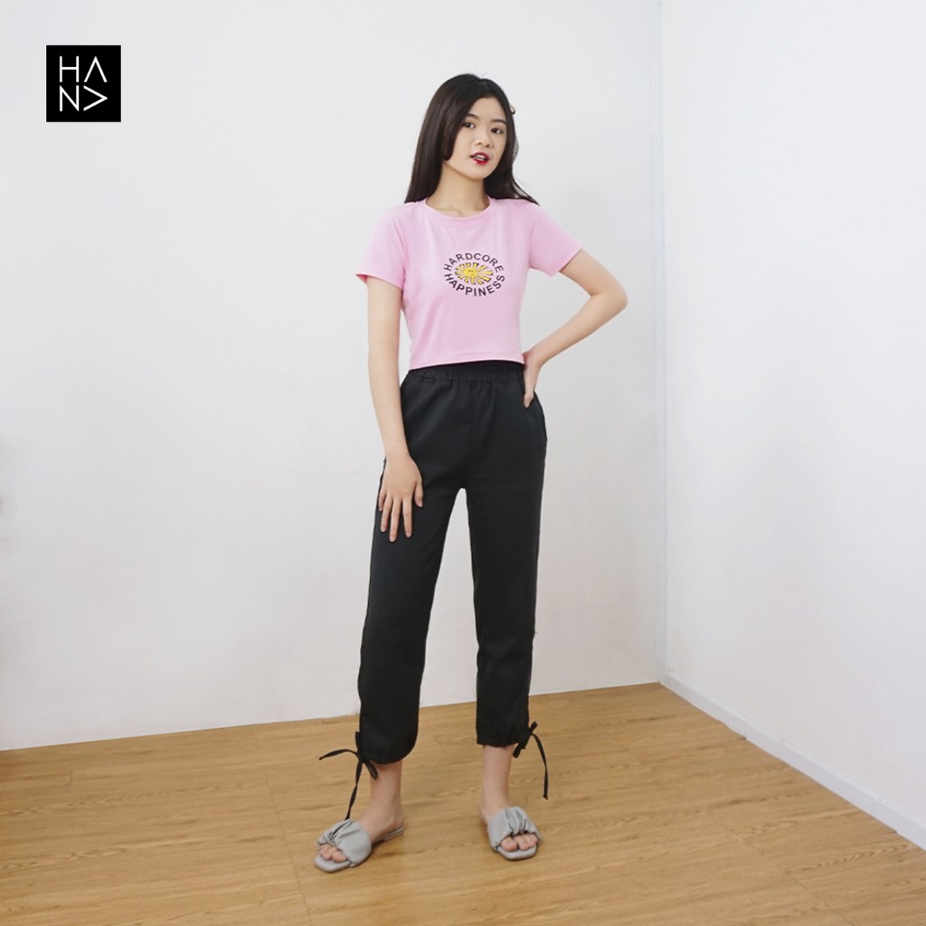 HanaFashion JKT - Hardcore Happiness Crop Top Kaos Crop Tee Lengan Pendek Wanita - CT047