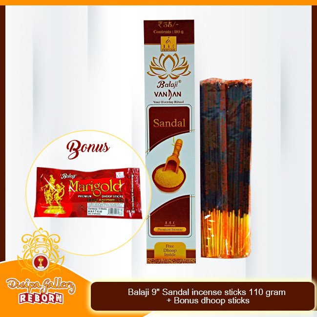 Dupa Balaji 9&quot; Sandal incense sticks 110 gram + Bonus dhoop sticks