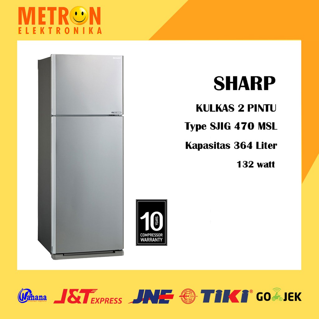 SHARP SJ IG 470 M SL KULKAS 2 PINTU 364 LITER INVERTER / SJIG470MSL