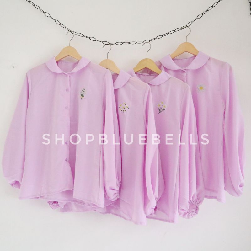 Daisy Lilac Baloon Shirt - Kemeja Lengan Balon Bordir