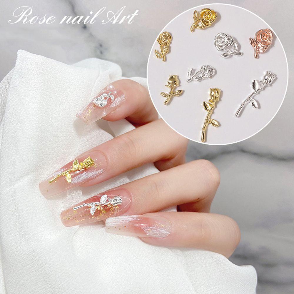 Mxbeauty Bunga Kuku Dekorasi Charms Glitter Elegan Warna Emas Perak Flowers Bling 3D Manicure Accessoires