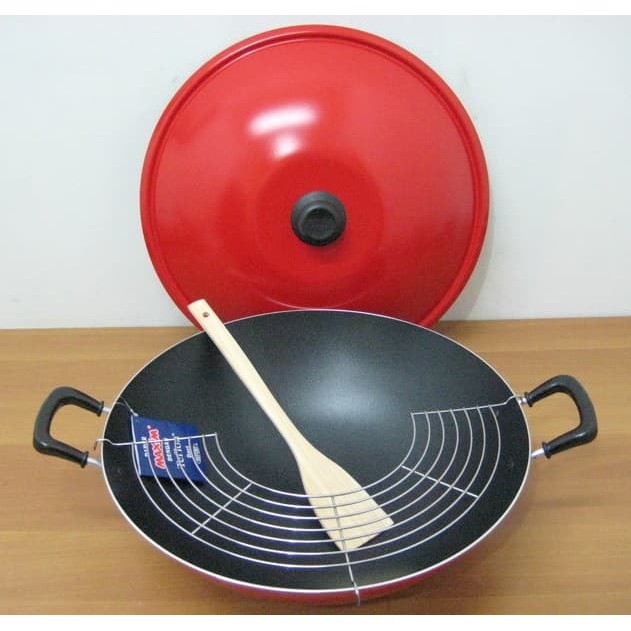 Maxim wajan non stick chef wok 40cm 40 cm penggorengan dengan tirisan dan tutup