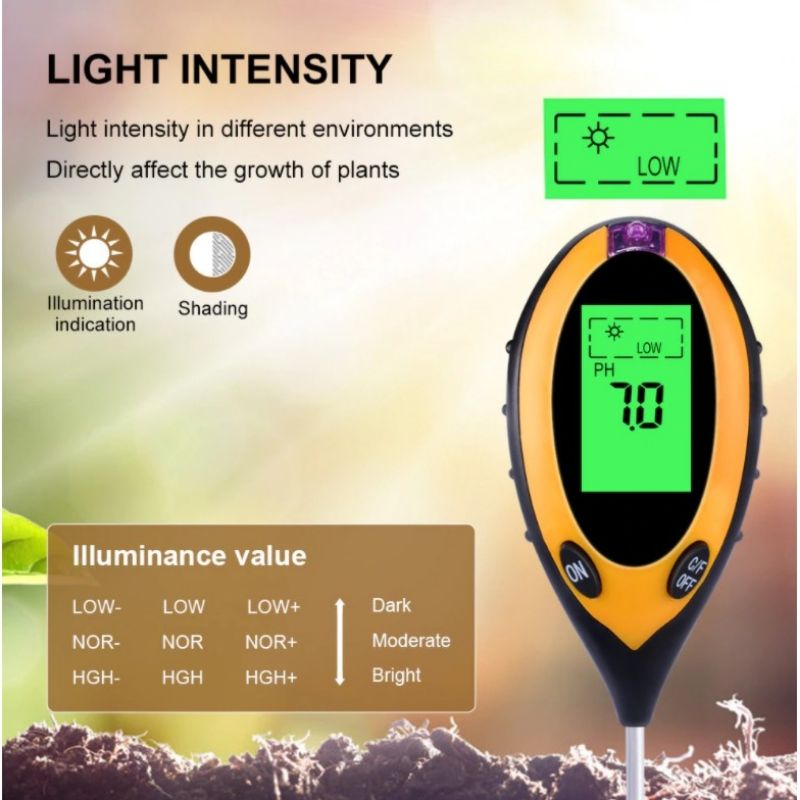 Digital Soil Analyzer Tester Meter Alat Ukur Kondisi Tanah 4 in 1 Suhu Sunlight PH Mositure SPH004