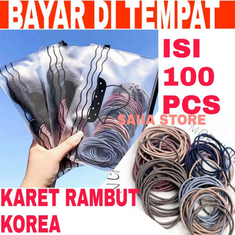 Karet Rambut Korea isi 100 Pcs Gratis Dompet Karet