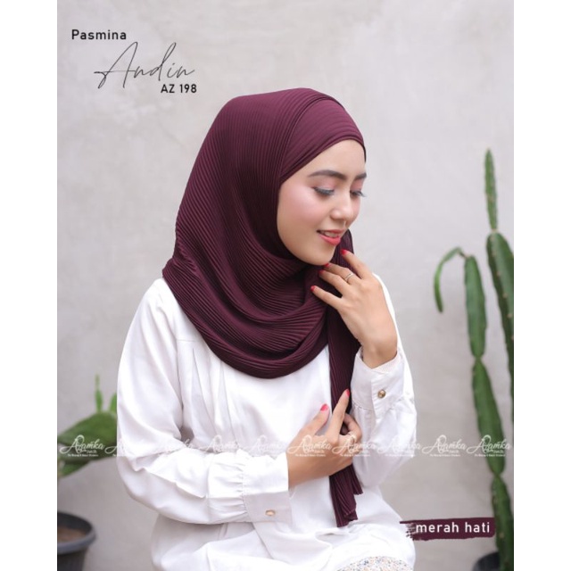 Pashmina plisket Andin by Azamka-Merah hati