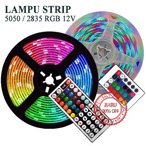 LAMPU LED STRIP 12V 2835 RGB 5 METER / 12V 5050 RGB 10 METER WARNA WARNI FREE ADAPTOR DAN REMOTE