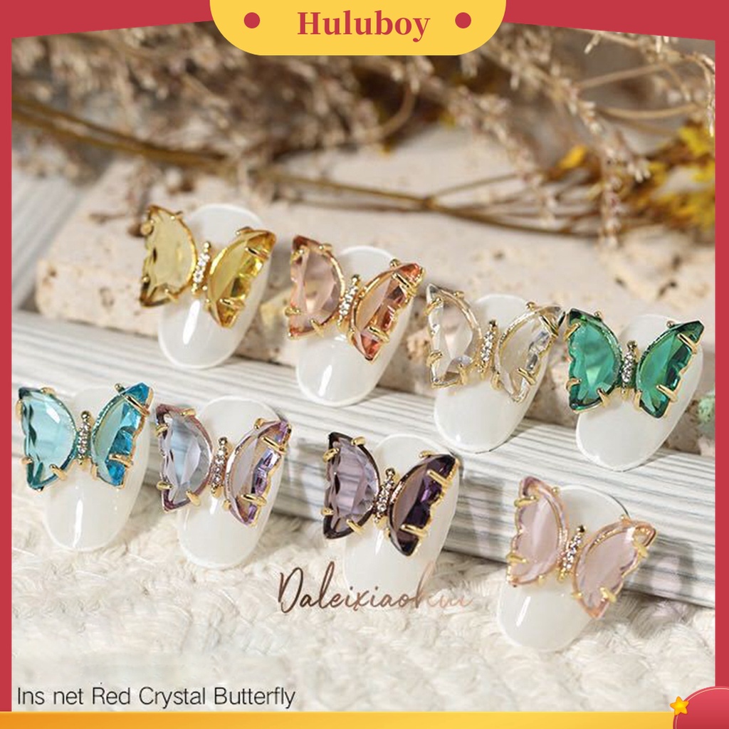 Huluboy Huluboy♡ Butterfly Ornamen Kuku 3D Bentuk Kupu-Kupu Warna-Warni Bahan Zircon Untuk Wanita