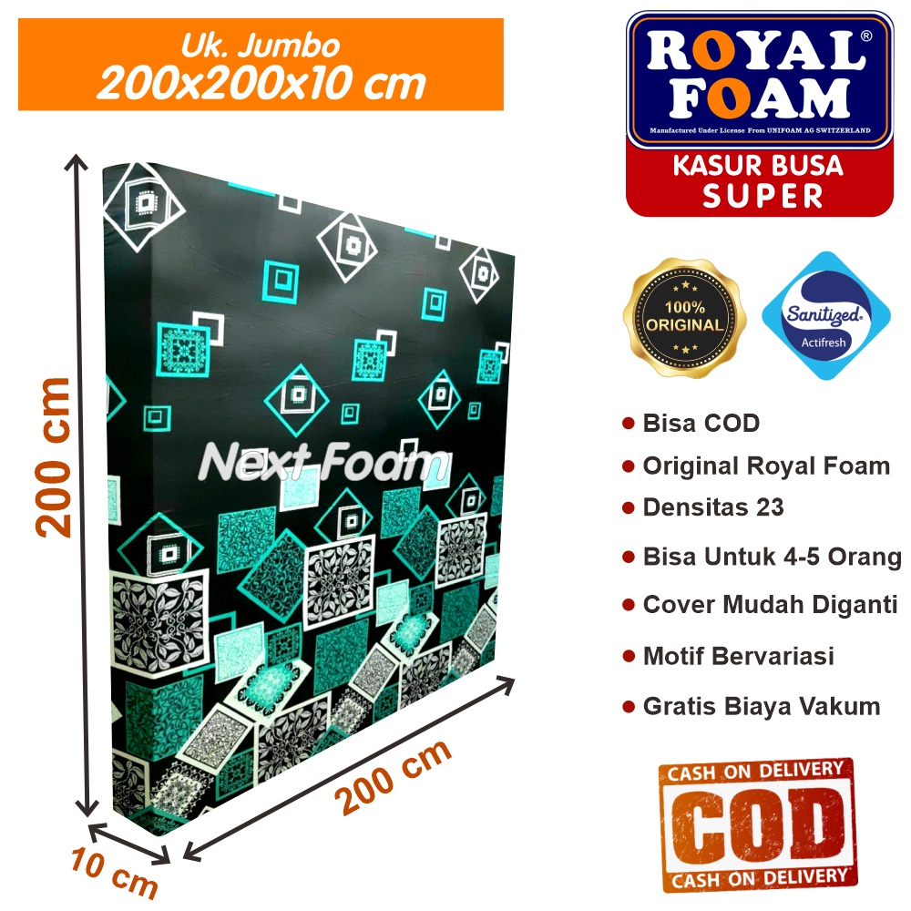 Kasur Busa Royal Foam Ukuran Jumbo 200x200x10 cm Tebal 10 cm D23 ORIGINAL