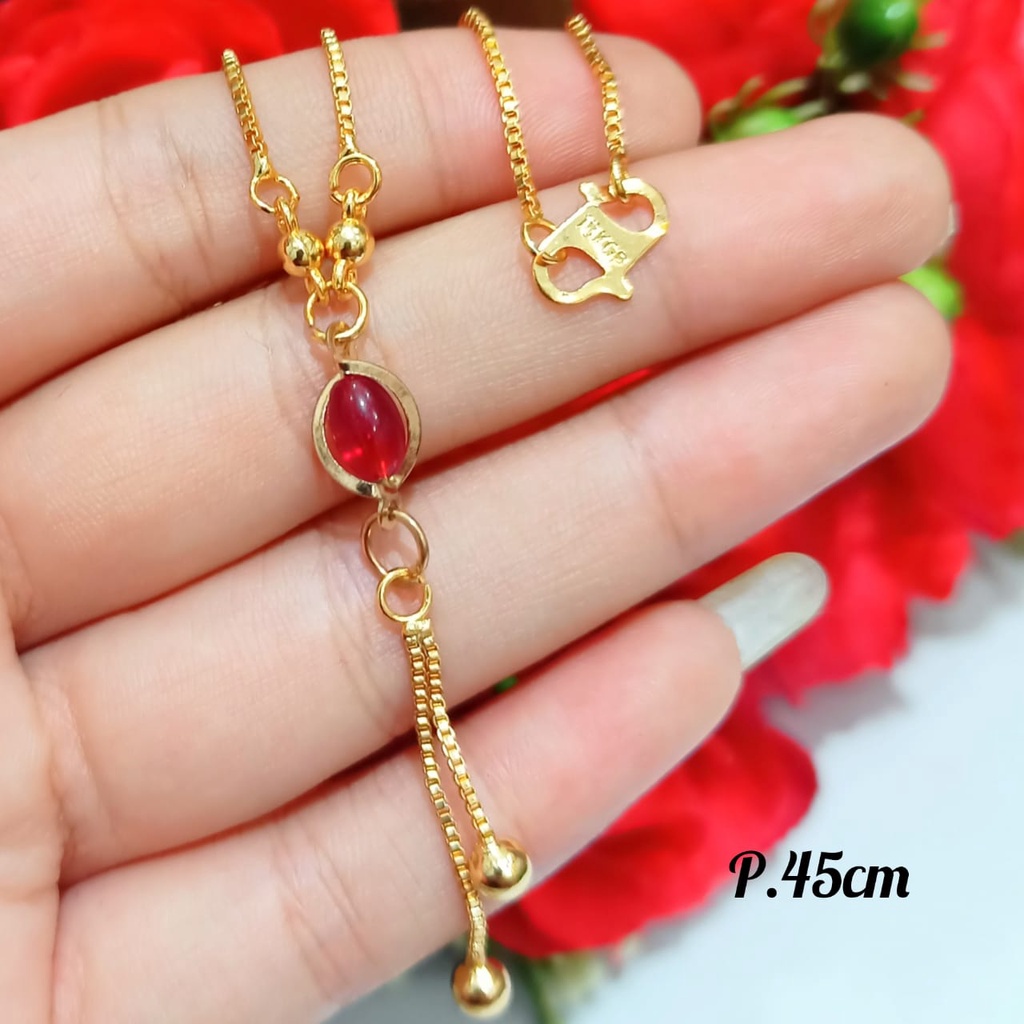 Kalung Dewasa permata warna warni kristal oval termanis lapis emas18k tidak karat