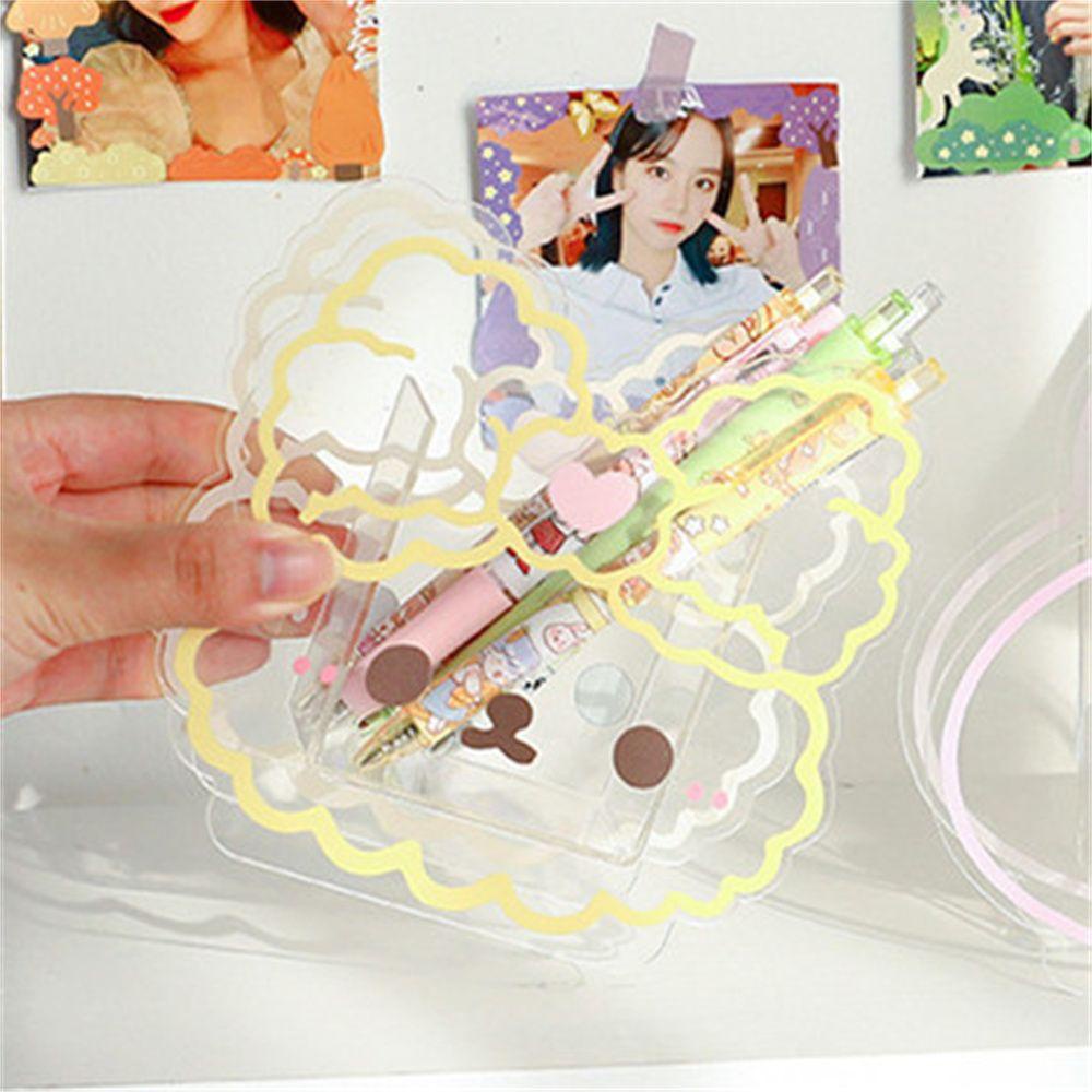 Lanfy Tempat Pulpen Akrilik Aksesoris Meja Kantor Beruang Kelinci Transparan Kartun Alat Tulis Kosmetik Kotak Penyimpanan