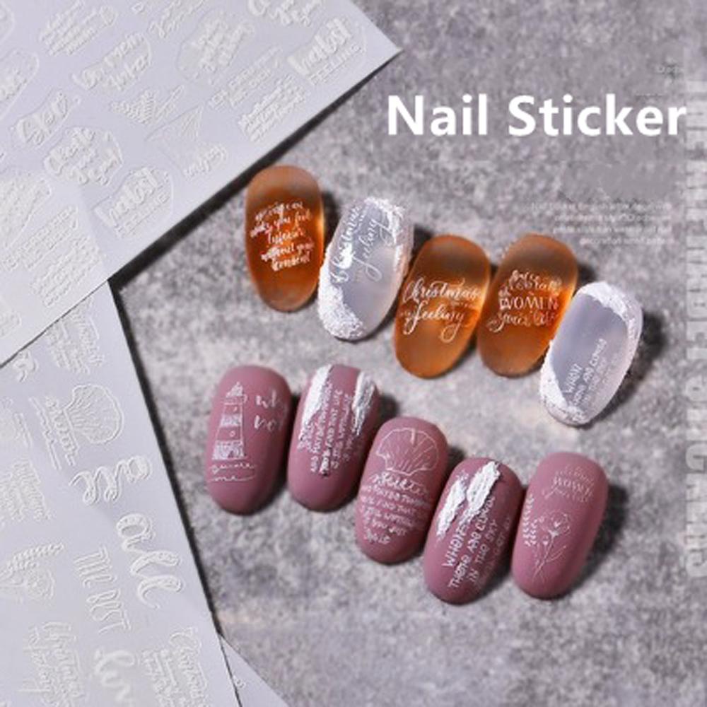 Mxbeauty Alfabet Inggris Stiker Kuku Wanita Putih Perekat Diri Sederhana DIY Dekorasi Nail Art