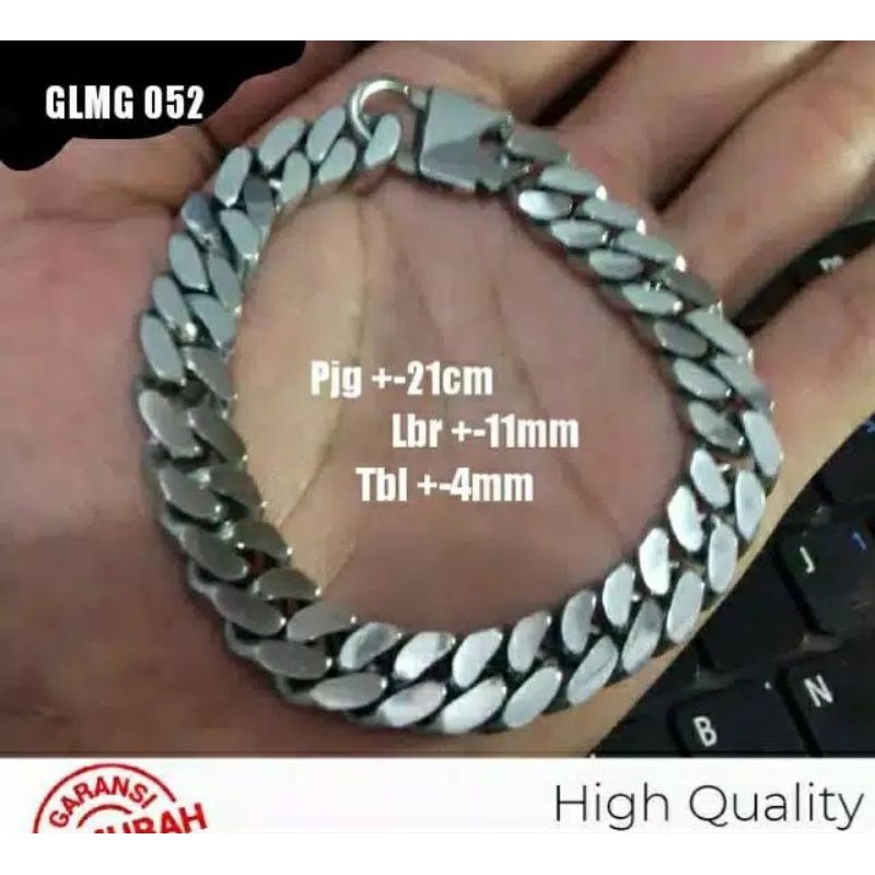 Gelang Rantai Pria Anyaman Rantai Monel Stainlees Stell Besi Putih Anti Karat Keren.