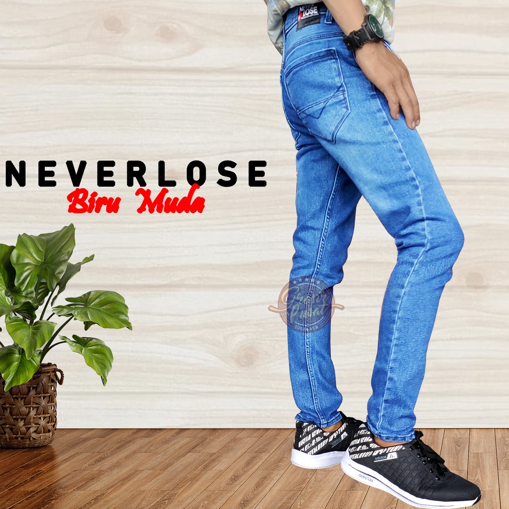 Celana Jeans NVL Pensil Skinny Pria Biru Muda 27 - 38